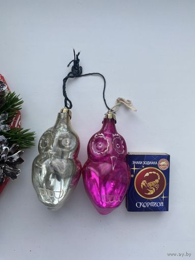 Лот елочных игрушек. Совы.