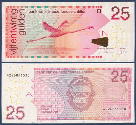 Нидерландские Антилы, 25 гульденов 2016 г, P-29i (фламинго), UNC