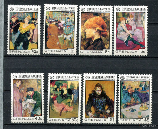 Гренада - 1976 - Искусство. Тулуз-Лотрек - (незначительное пятно на клее у ном. 2) - [Mi. 775-781] - полная серия - 8 марок. MNH.  (Лот 100Dh)