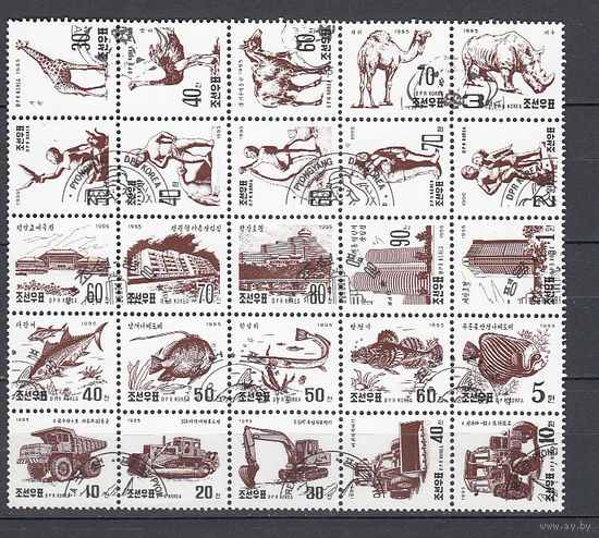 Фауна. КНДР. 1995. Сцепка из 25 марок. Michel N 3765-3793 (24,0 е)