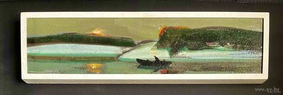 Щемелёв Л.Д "В лодке", 1967г;60/16см. С учетом тонкой рамочки