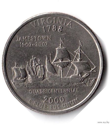 США. 1/4 доллара (1 квотер, 25 центов). 2000. Вирджиния. D