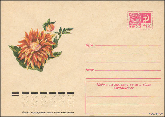 Художественный маркированный конверт СССР N 9820 (27.06.1974) Георгин "Жар-птица"