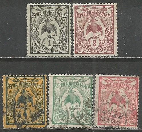 Новая Каледония. Нелетающая птица Кагу. 1905г. Mi#85-89.