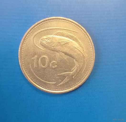 Мальта 10 центов 1986 год рыба старый герб