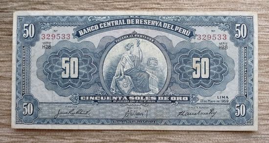 Werty71 Перу 50 соль де оро солей золотом 1959 банкнота Редкая