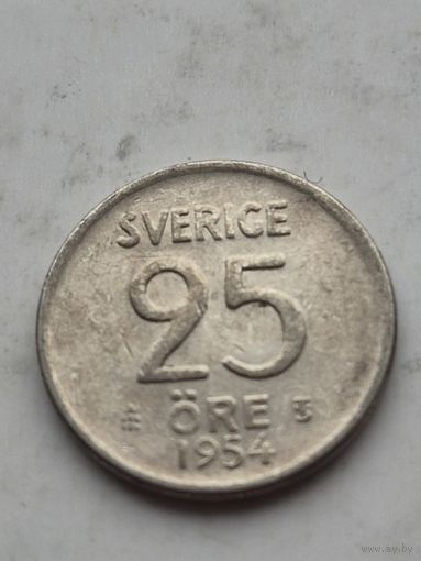 25 эре 1954 года Швеция. Серебро 400. Монета не чищена. 45335