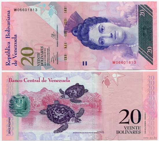 Венесуэла. 20 боливаров (образца 2013 года, P91f, UNC)