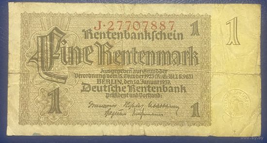 Банкнота 1 марка 1937 год. Веймарская республика.