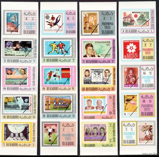 1970 Рас-эль-Хайма 471b-490bstrip(4) Космос, Футбол, Птицы, J, Кеннеди 70,00 евро