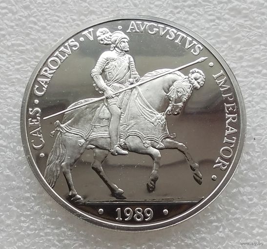 Испания. 5 экю 1989 г. Карл V. Серебро 925 проба. Вес - 33 гр.