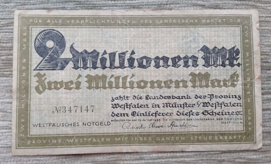 Werty71 Германия 2 миллиона 2000000 марок 1923 банкнота гроссгельд Мюнстер