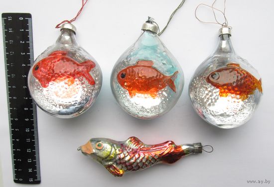 Все лоты с рубля.Елочные игрушки Рыбы ,разновидности,СССР.