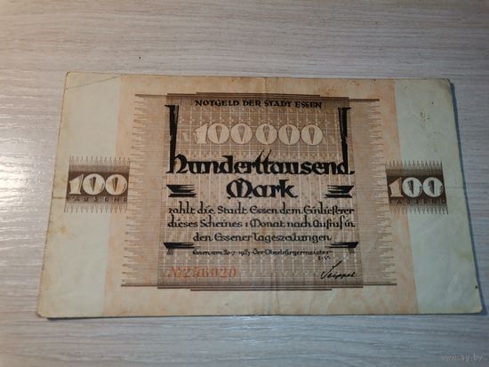 100 тысяч марок 1923 года, Эссен, Германия.