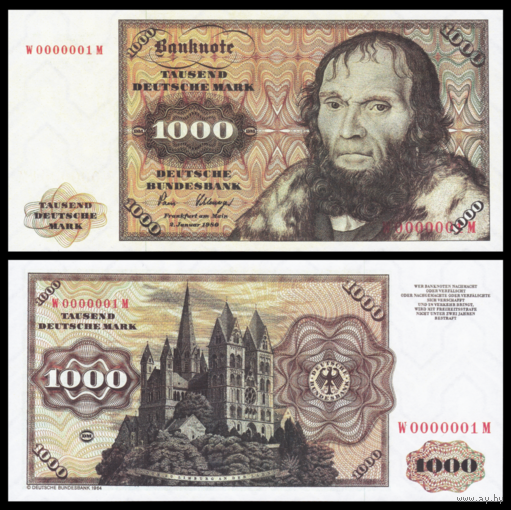 [КОПИЯ] ФРГ 1000 марок 1980 водяной знак