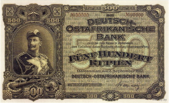 Репродукция (односторонняя, номерная): Немецкая Африка, 500 рупий, 1912 г.