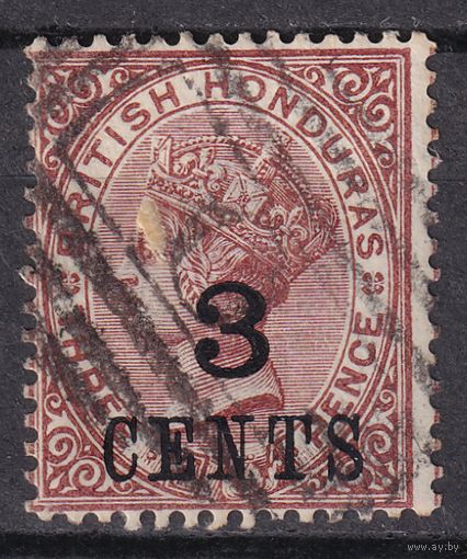 52.BrKCI. Великобритания. Колонии. Британский Гондурас. Стандарт. Виктория. Надпечатка нового номинала. 1888 г. 3C. Mi.#22.