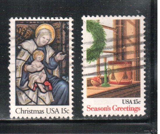 США-1980, (Мих.1450-1451) , гаш. , Рождество , Искусство(полная серия)