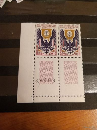 1962 Франция герб квартблок с 2 купонами и номером печатного листа чистые клей MNH** (2-7)