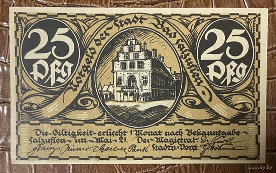 Нотгельд , 25 пфеннигов, Зальцуфлен 1921 год. Веймарская республика