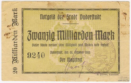20 миллиардов марок 1923 г... 20 Milliarde Mark  Duderstadt