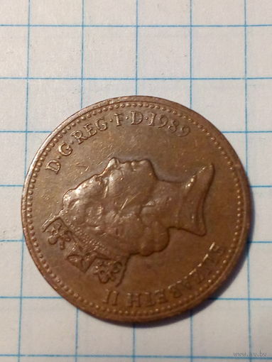 1 пенни Великобритания 1989 год.