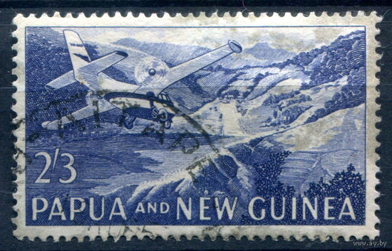 Британские колонии - Папуа Новая Гвинея - 1961/63г. - ландшафты, виды, местные мотивы, самолёт, авиация, 2 3 Sh - 1 марка - гашёная [Mi 36]. #3-WB-78-A-1