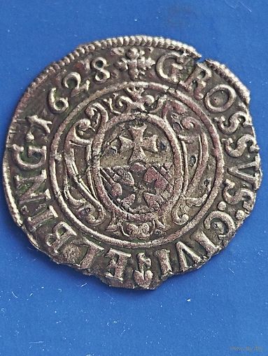 Польша 1 грош 1628 г. Шведская оккупация Эльбинга. Густав II Адольф., без мц.