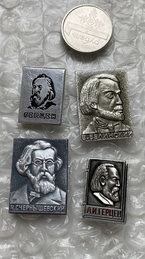 Значки Русские поэты и писатели, 4 шт