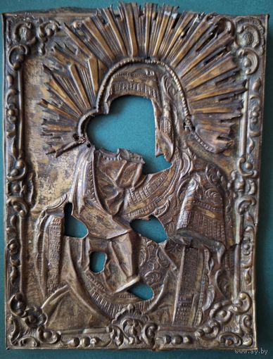 Оклад Богородицы , латунь, чеканка.