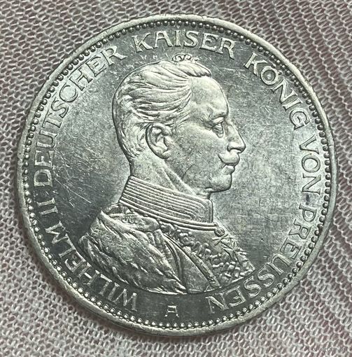 Монета 3 марки 1914 год. Пруссия Германская империя. Вильгельм II в мундире.