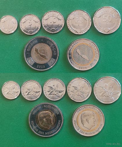 Кюрасао (7 монет) весь комплект 1, 5, 10, 25, 50 центов, 1, 5 гульденов 2025 г.