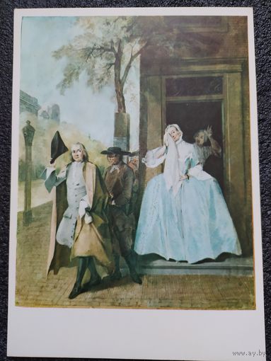 Открытка Корнелис Трост. 1697 – 1750. Сцена из комедии XVIII в. ``Ложная добродетель, или Притворная грусть``. Западноевропейская пастель. Государственный Эрмитаж.