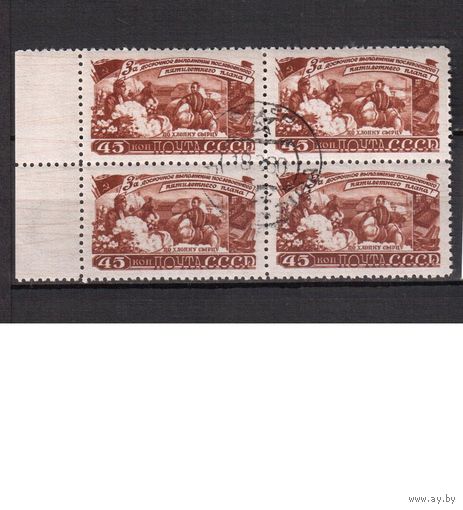 СССР-1948, (Заг.1185), кв.бл.,  гаш. (с клеем),    Сельское хоз-во(Сбор хлопка)