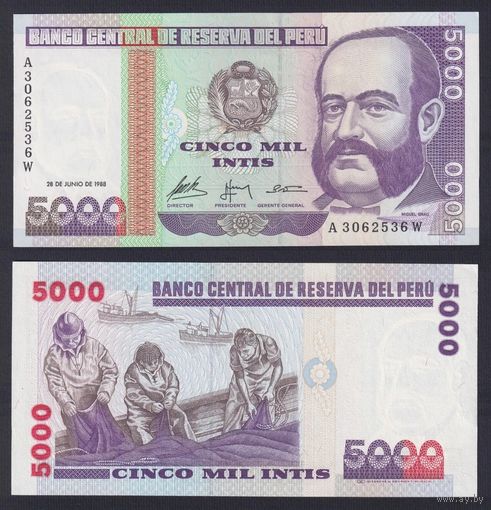 Перу 5000 инти образца 1988 года UNC p137