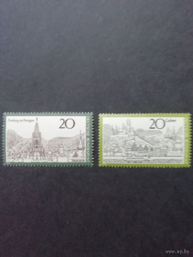 ФРГ 1970 Неполная серия из двух марок "Виды городов Германии: Фрайбург, Кохем" (чистые**) Мi.649,654 каталог 1.20 евро
