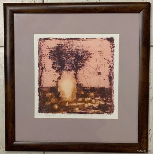 Тимохов С.А "Нацюрморт з яблыкамі", 1997г. Бумага, тушь, перо, акрил. Размер 34,5х35 см. с рамой и паспарту.