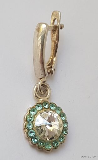 Серьга серебро,  проба. Размер (длина) 2,8 см. Вес 1,7 гр. Одна штука