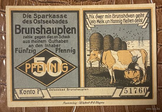 Нотгельд 50 пфеннигов 1921 год. Бад-Лаутерберг,. Веймарская республика