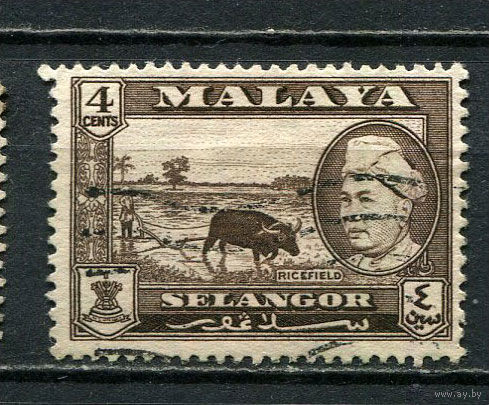 Малайские штаты - Селангор - 1957/1961 - Султан Хисамуддин Алам Шах и рисовое поле 4С - [Mi.81] - 1 марка. Гашеная.  (Лот 14HZ)-TG3P46