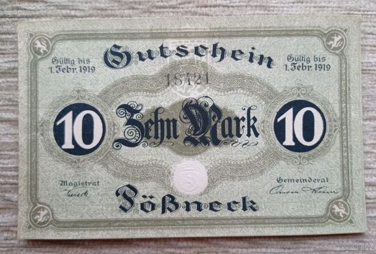 Werty71 Германия 10 марок 1919 аUNC банкнота  Пёснек Песнек