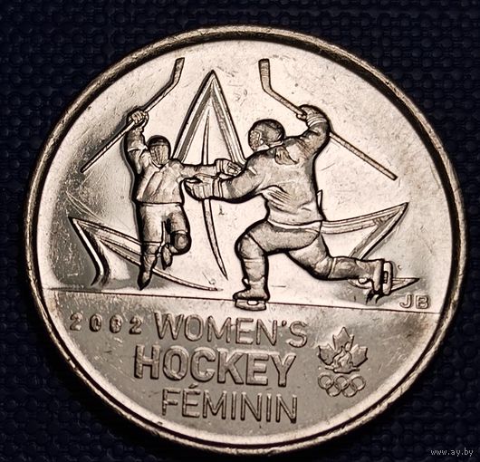Канада 25 центов 2009 г. Победа женской сборной по хоккею на олимпиаде 2002 г.