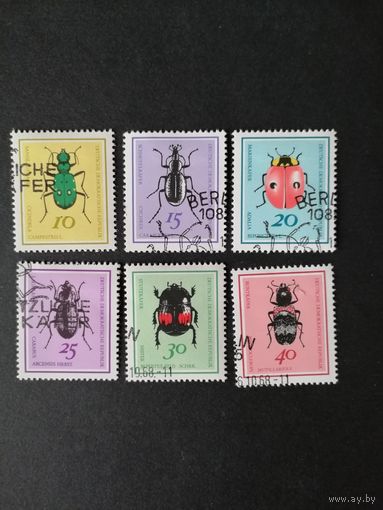 ГДР 1968 Полная серия марок "Полезные жуки" (спецгашение с клеем и наклейками) Mi.1404-1409 каталог 5.00 евро
