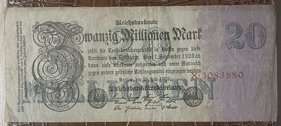 Банкнота 20 миллионов марок 1923 год. Веймарская Республика