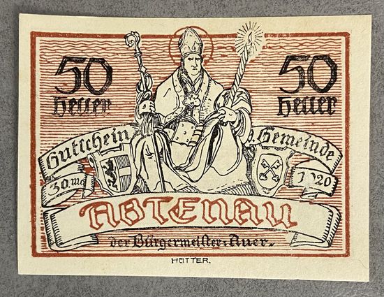 Нотгельды Австрия Абтенау 50 геллеров 1920 год