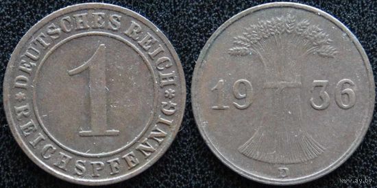 YS: Германия, 1 рейхспфенниг 1936D, KM# 37 (2)