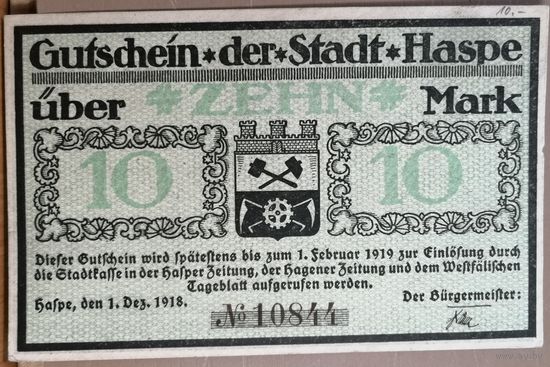 Германия 10 марок 1918 г Хаспе (Haspe) 224.02, не частая