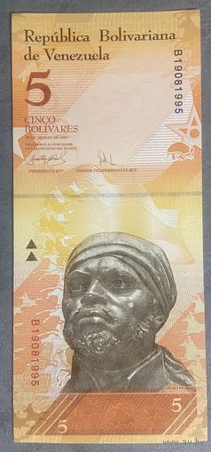 Банкнота 5 боливар 2007 год. Венесуэла. НЕ БЫЛА В ОБОРОТЕ.