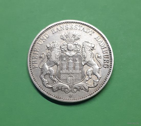 Германия. 3 марки. 1908 год. Гамбург. Серебро. Распродажа! С 1 РУБЛЯ!
