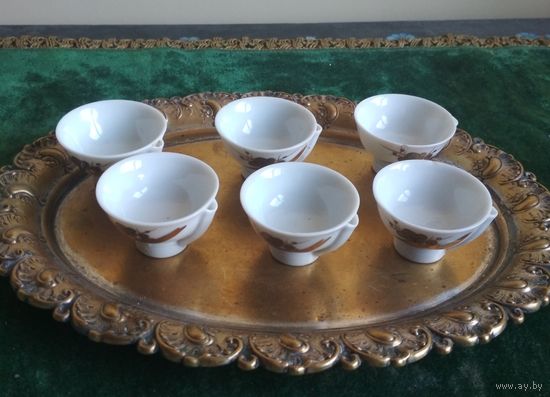 Рюмка Япония, для рисовой водки Сакэ, пиала, фарфор, позолота 6 шт.